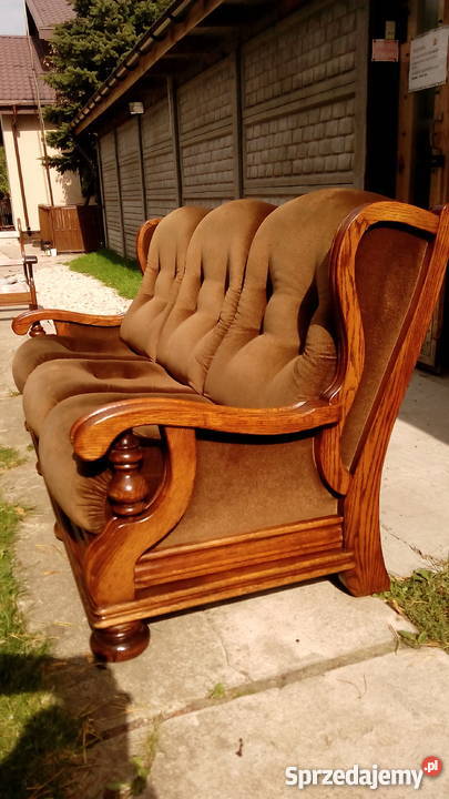 Piękna Sofa dębowa welur meble holenderskie 200cm