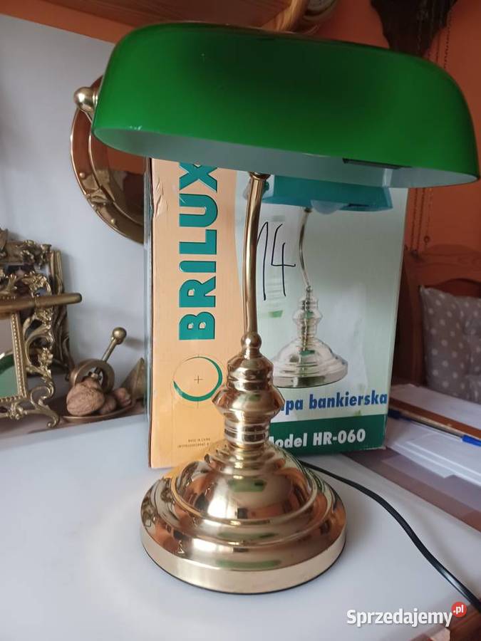 Lampa biurkowa bankierka mosiądz szkło Poznań
