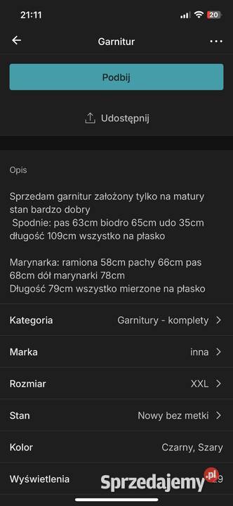 Męski garnitur duży rozmiar Świebodzice