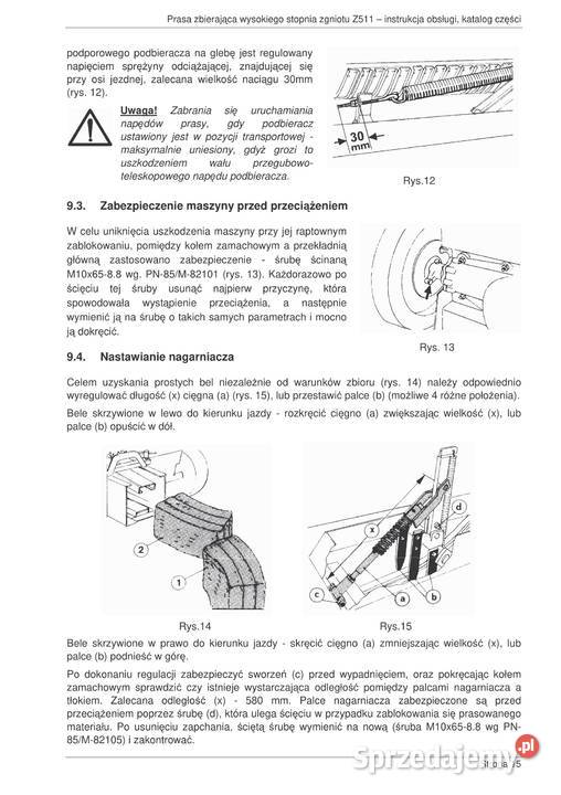 Instrukcja obsługi i katalog prasa zbierająca podkarpackie Stalowa Wola