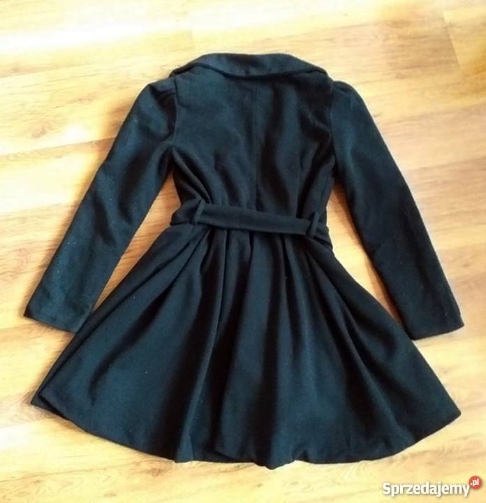 Czarny taliowany rozkloszowany płaszcz NOWY M mazowieckie Warszawa