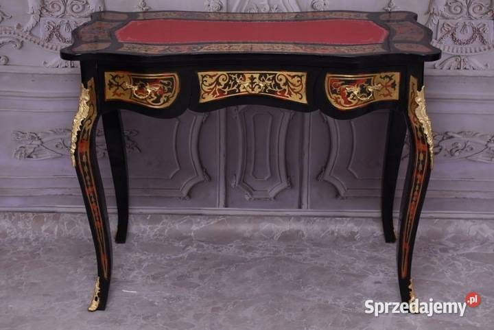 Drewniane Biurko Boulle Stół Gabinet Salon Biuro