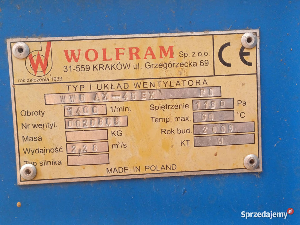 Wentylator przemysłowy EX używany Wolfram wielkopolskie Rawicz