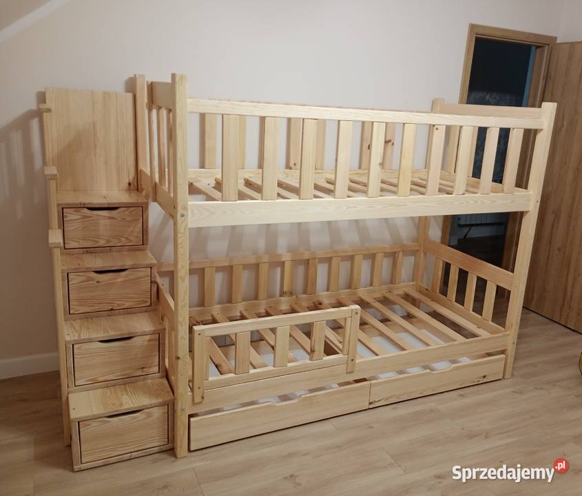 Łóżko piętrowe ze schodami sosnowe Kielce