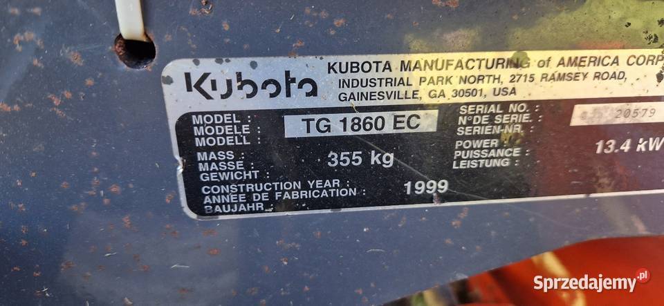 Tg 1860 Kubota traktorek kosiarka igła diesel Namysłów