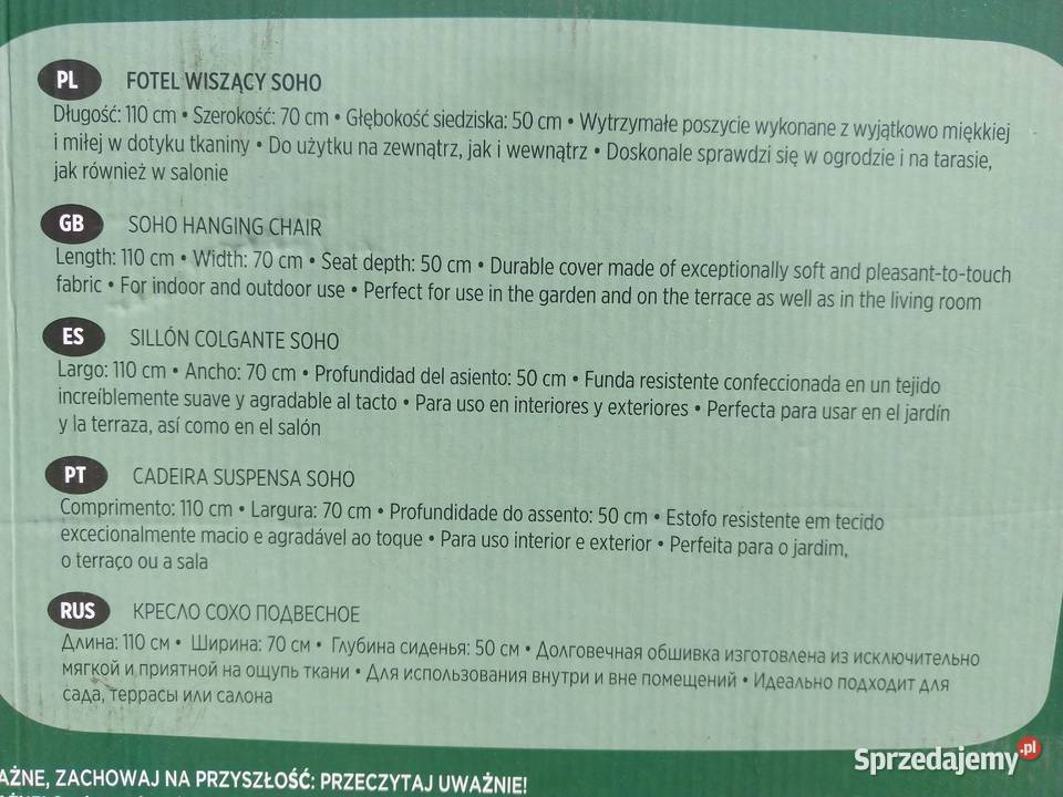 NAJTANIEJ Fotel Wiszący Siedzisko Bujak Do 110