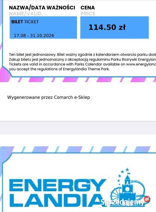 Energylandia bilety 2 normalne 2 ulgowe ważne do Dębica