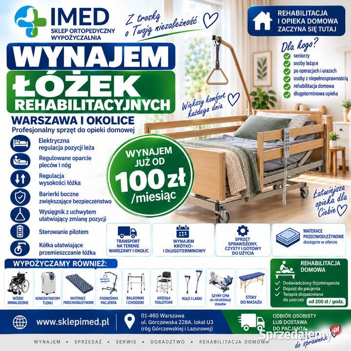 Łóżka rehabilitacyjne Warszawa nowe używane