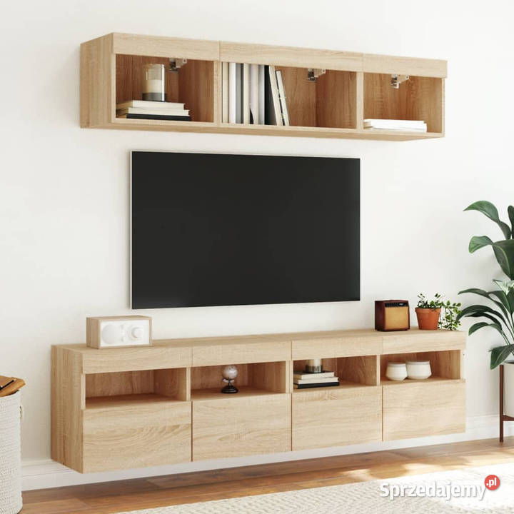 Ścienna szafka TV z LED dąb sonoma 80x30x40 Warszawa