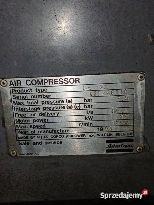 SPRĘŻARKA ŚRUBOWA ATLAS COPCO GA22 plus Zbiornik pomorskie sprzedam