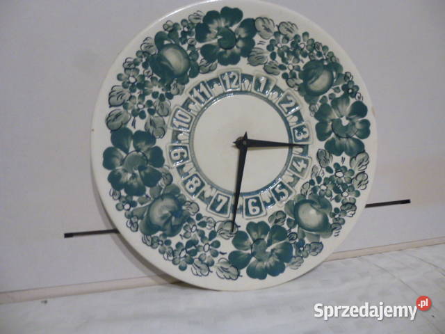 Zegar zielony ścienny fajans porcelana Włocławek Łódź