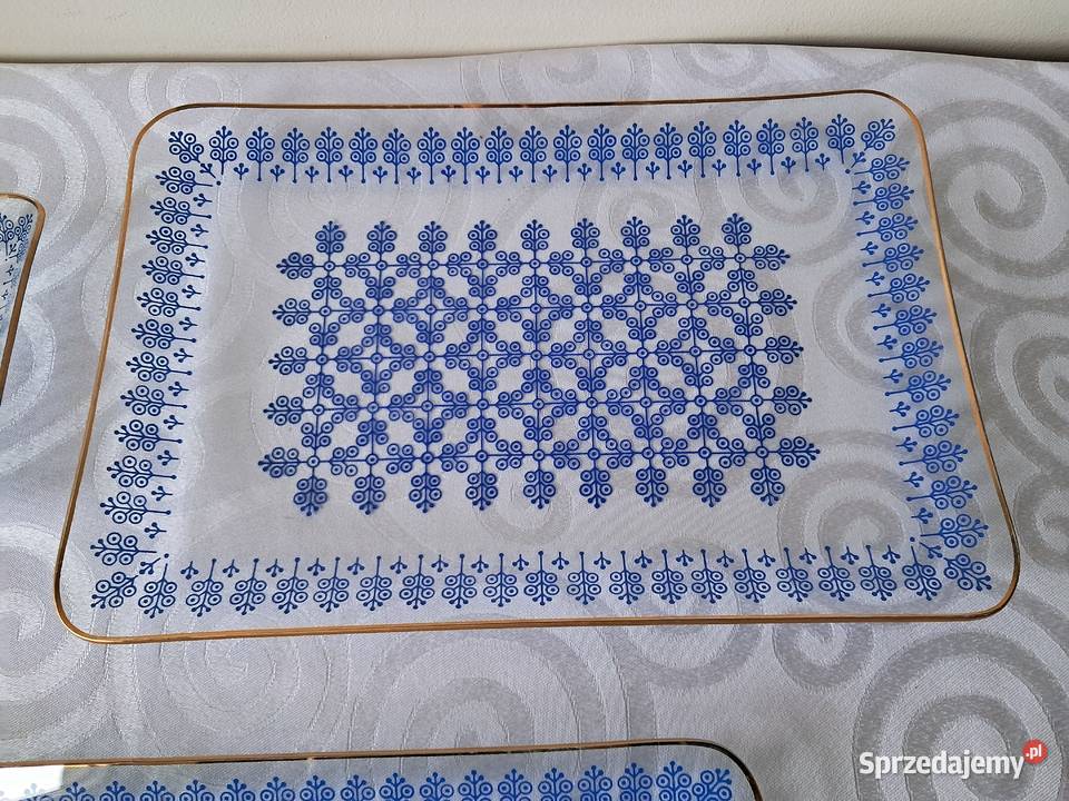 Komplet 3 szklanych pater vintage lata 70 PRL Strzelce Krajeńskie