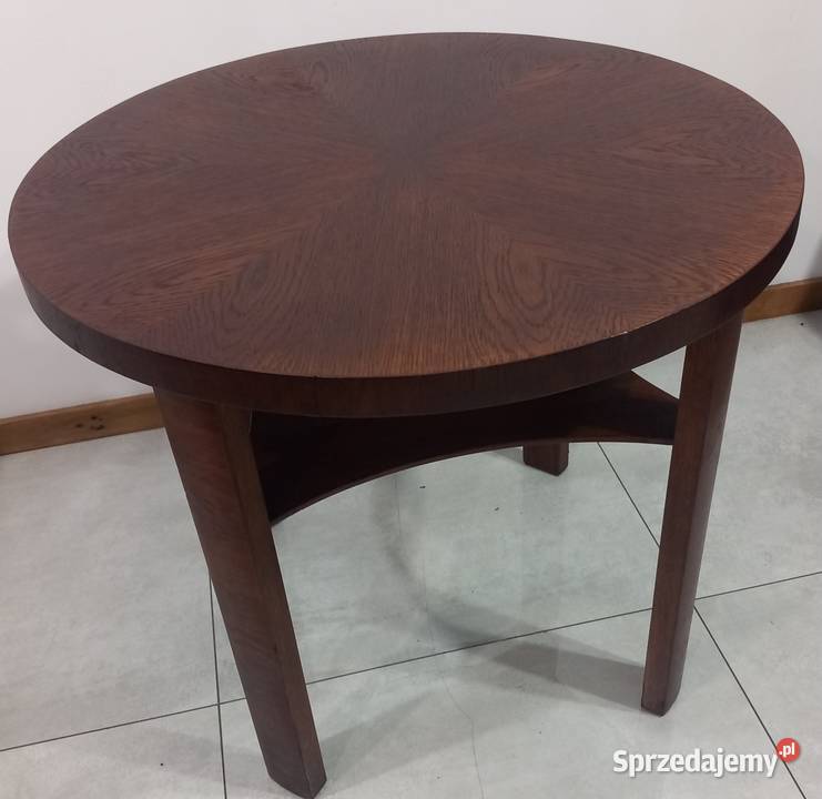 Okrągły kawowy dębowy stolik Art Deco dolnośląskie Bielany Wrocławskie