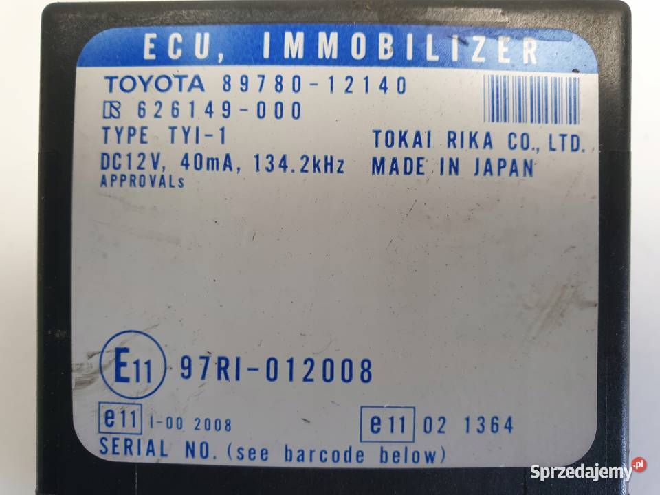 Toyota Corolla E12 MODUŁ IMMOBILIZERA 8978012140 osobowe Rudka