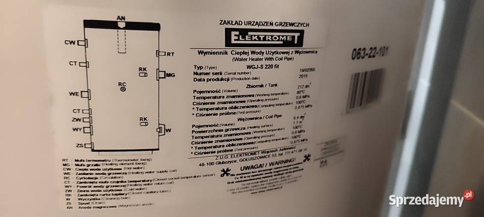 Zasobnik wody uż z wężownicą 220 l Elektromet z Łomianki sprzedam