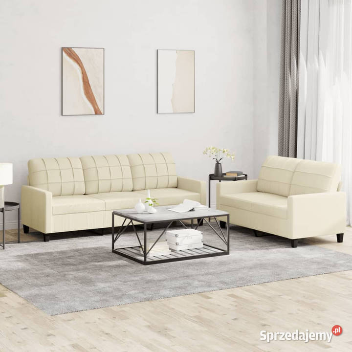 2osobowa sofa z poduszkami kremowa sztuczna mazowieckie Warszawa