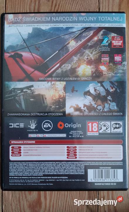 BATTLEFIELD 1 na PC pudełko płyty klucz warmińsko-mazurskie Olsztyn