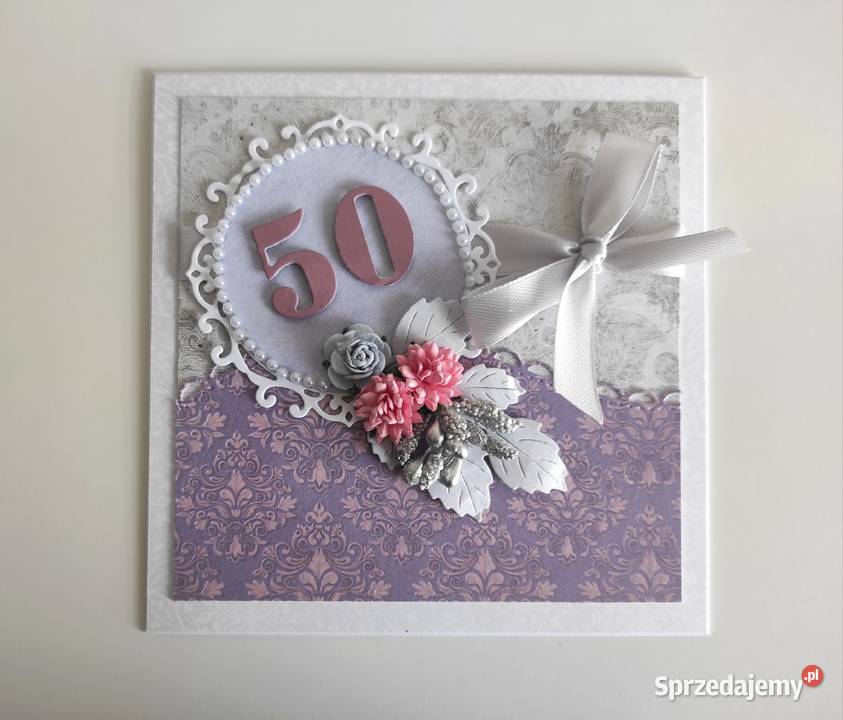Kartka ręcznie robiona na urodziny 50 kwiaty Rękodzieło Łódź sprzedam