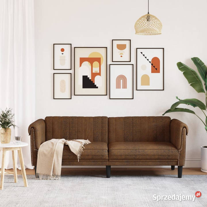 Sofa 3os brązowa sztuczna skóra zamszowa mazowieckie