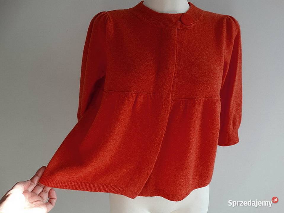 Sweter Kardigan Wełna z Kaszmirem Trapezowy o