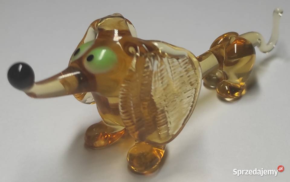 Szklany jamnik pies ze szkła bursztynowy szkło Warszawa