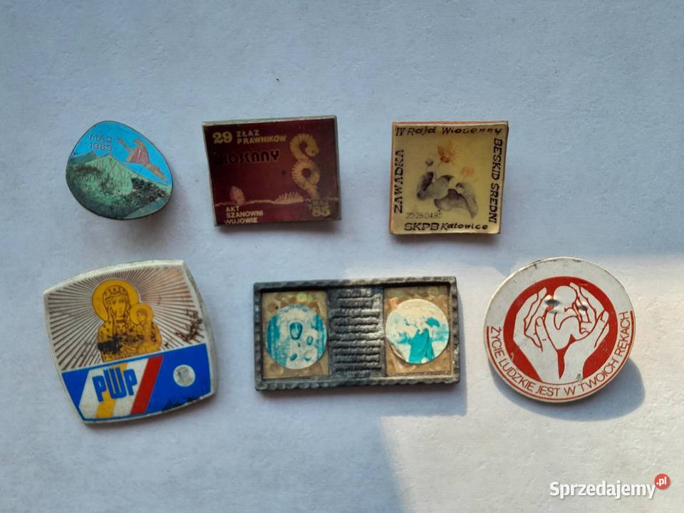 Stare przypinki PRL zestaw 6 sztuk retro vintage Dąbrowa Górnicza