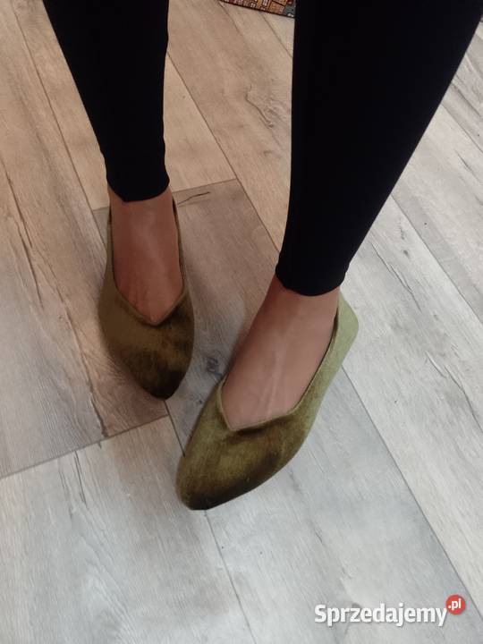 4142 Zielone welurowe baleriny wieczorowe NOWE Kraków