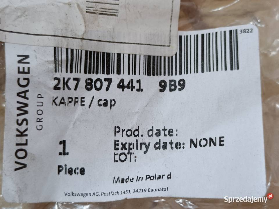VW CADDY 20 ZAŚLEPKA HAKA ZDERZAK TYŁ 2K7807441 Pleszew