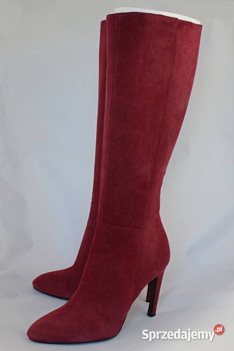 BURGUNDOWA POEZJA naturalny zamsz kozaki szpilki 27cm podlaskie