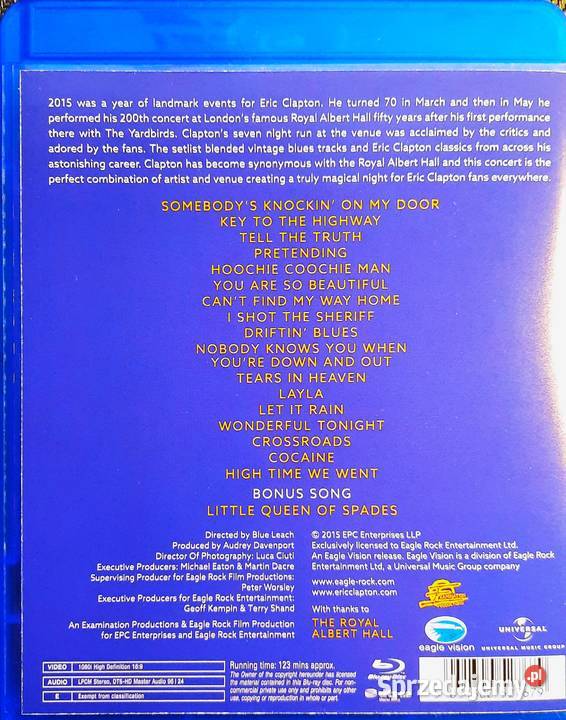 Płytę BLU RAYZnakomity Koncert ERIC CLAPTON mazowieckie Warszawa