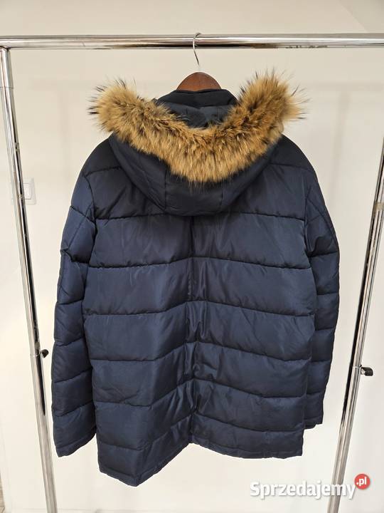 Granatowa kurtka zimowa z kapturem i futerkiem Kurtki i płaszcze Liszki