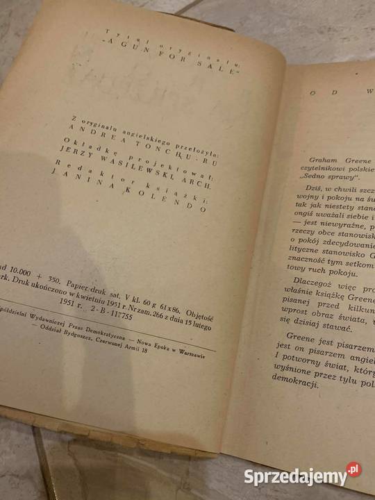 Broń na sprzedaż Graham Greene książka z 1951 r Antykwariat podkarpackie Jasło