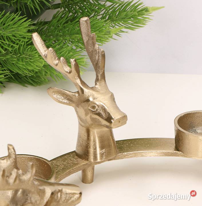 Świecznik świąteczny z reniferami złoty Skierniewice