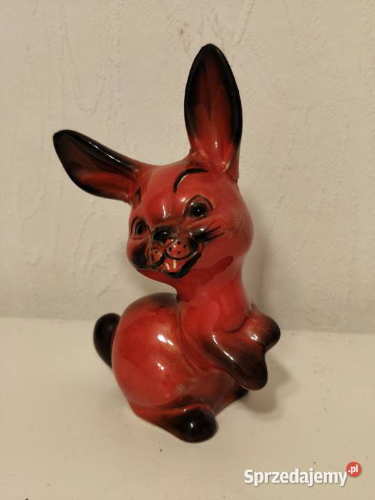 Figurka retro zając królik czerwony midcentury