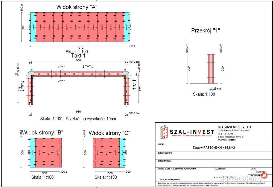 Szalunki ścienne TYP RASTO 966m2 zestaw Leszno