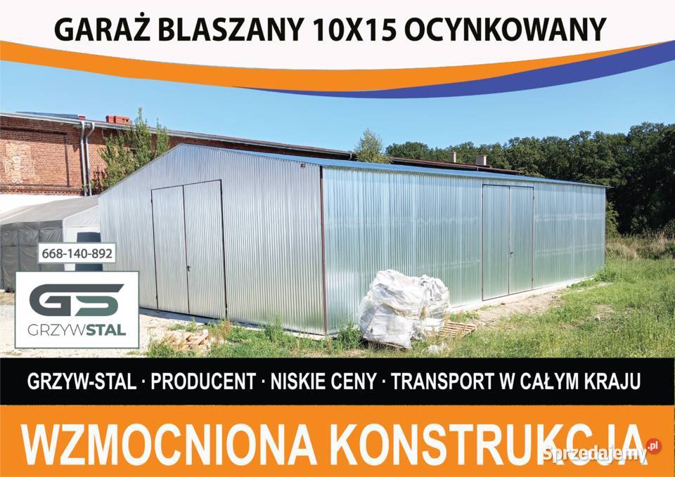 Garaż Blaszany Ocynkowany Wiata Garażowa Hala 299zł/m2 Kalisz