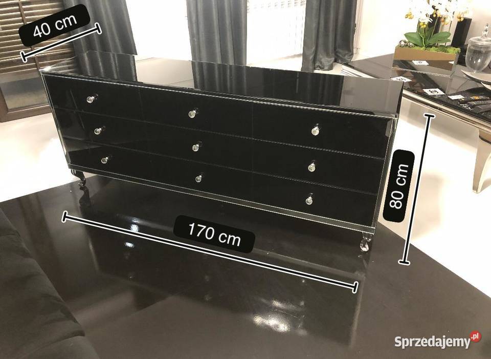 Ekskluzywna Komoda Szklana 170 Czarny Mirror Komody Kępno sprzedam