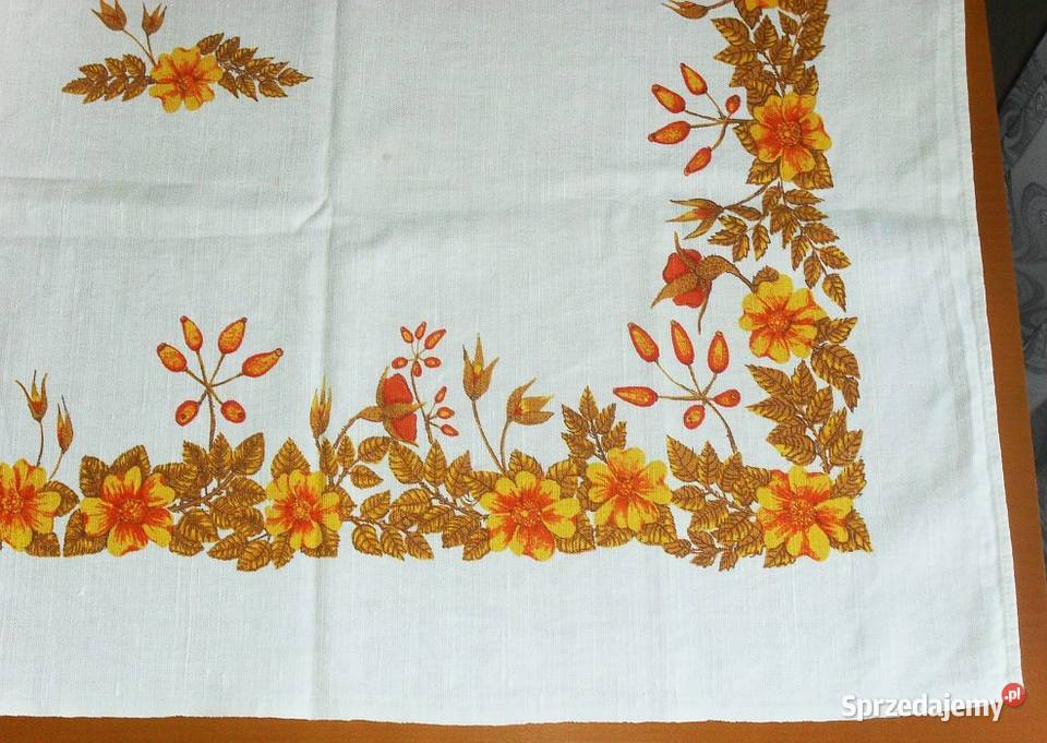 Obrus lniany we wzór roślinny kwiatowy 154 x 124 śląskie