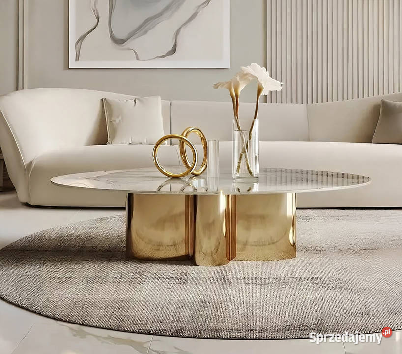 Złoty stolik kawowy Premium z kamiennym blatem Golkowice sprzedam