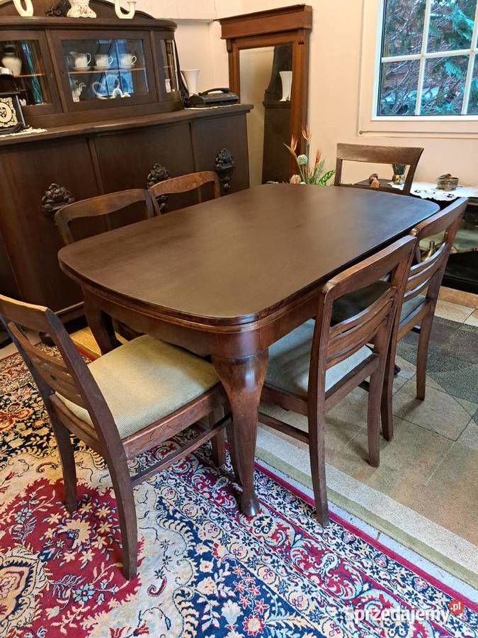 Stół secesja rozkładany krzesła 230cm
