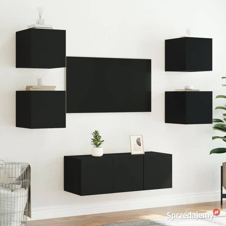 Ścienne szafki TV z LED 2 czarne 305x35x30 Warszawa