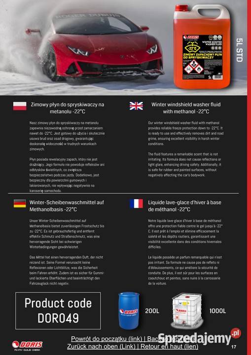 Zimowy płyn do spryskiwaczy 22 5L paleta 132 Mława sprzedam