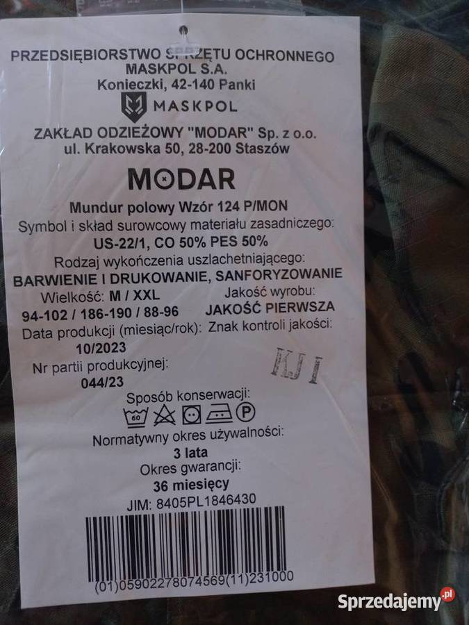 MUNDUR polowy wz124 PMON MXXL Brzeziny