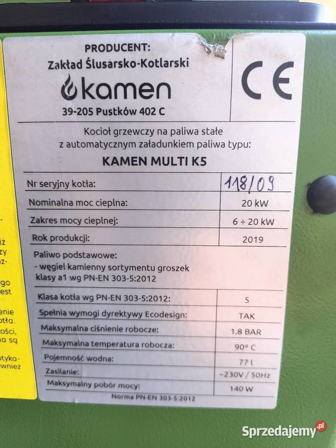 5 KLASA ECODESIGN ekogroszek Kamen 20kw piec Ogrzewanie Tarnów