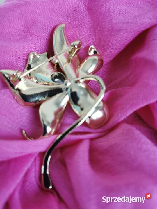 Broszka damska elegancki złotoróżowy kwiat Kraków sprzedam
