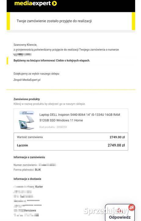 Laptop Dell Inspirion 54408064 Warszawa