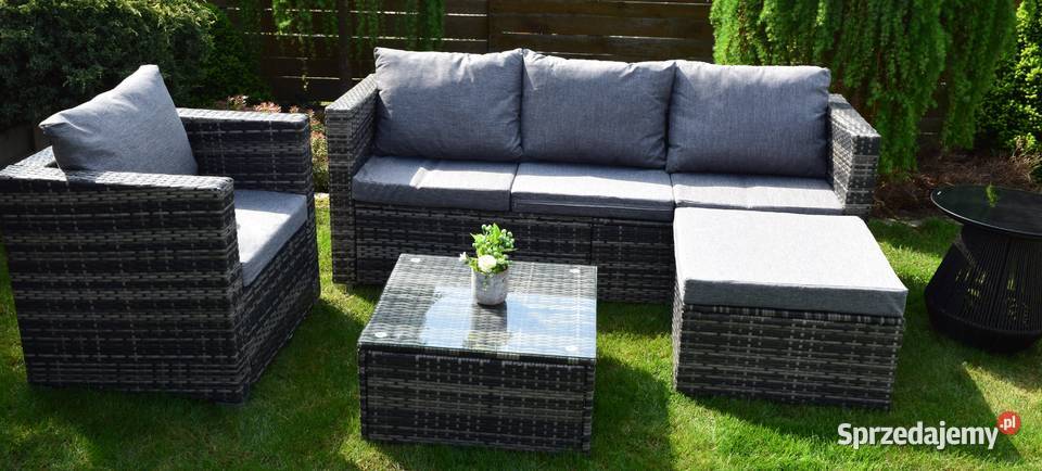 Zestaw mebli ogrodowych szary technorattan sofa