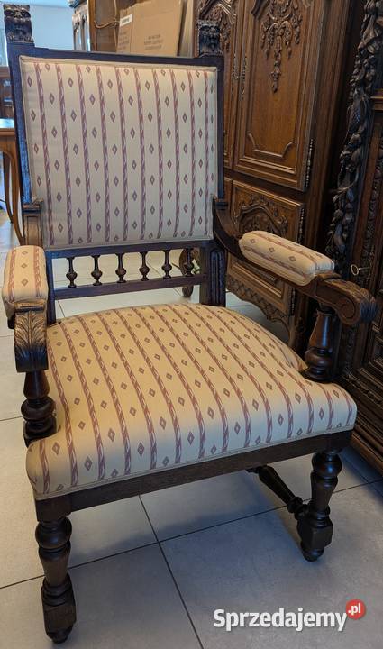 Piękny dębowy fotel neorenesansowysklep Dąbrowa Dąbrowa Górnicza