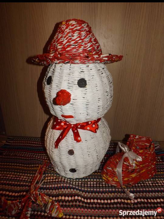 Duży bałwan w kapeluszu czerwonym wiklina inny kolor Dekoracje i ozdoby Lublin
