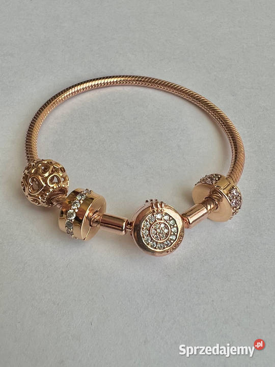 Rose Gold Pandora Moments bransoletka 3 charmsy mazowieckie Warszawa